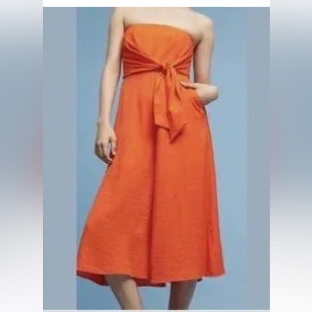 Maeve orange strapless jumpsuit.